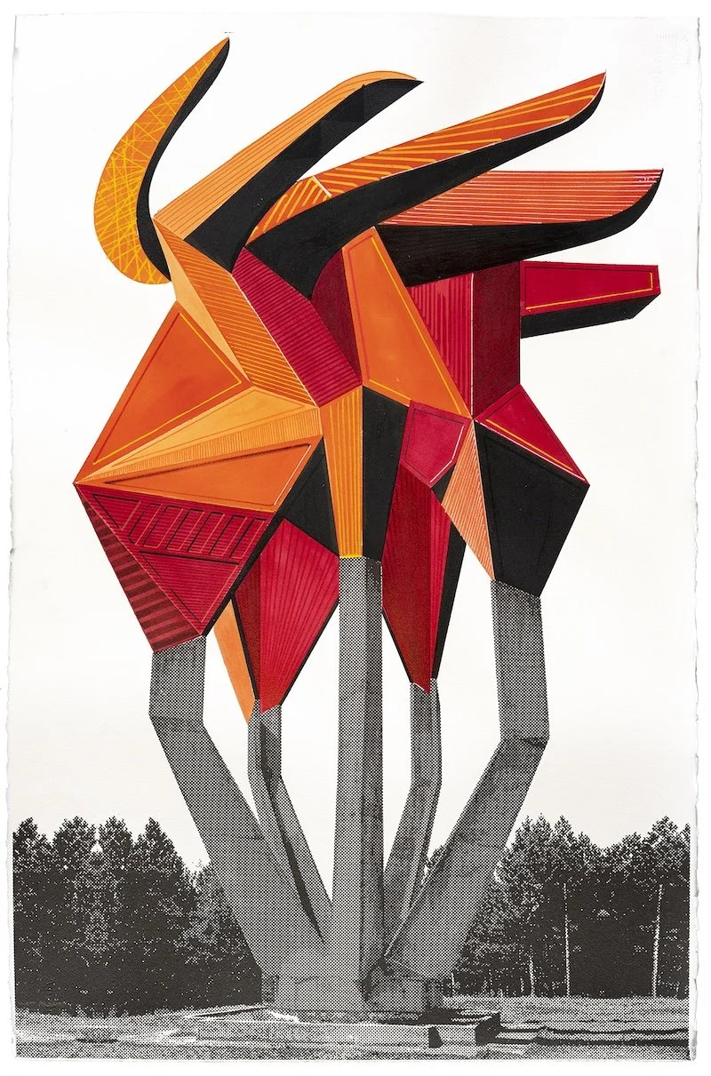 Spomenik-Pok nº 25 , 2022 | 
Técnica mixta sobre papel Fine art | 40 x 26 in (101,60 x 66,04 cm)