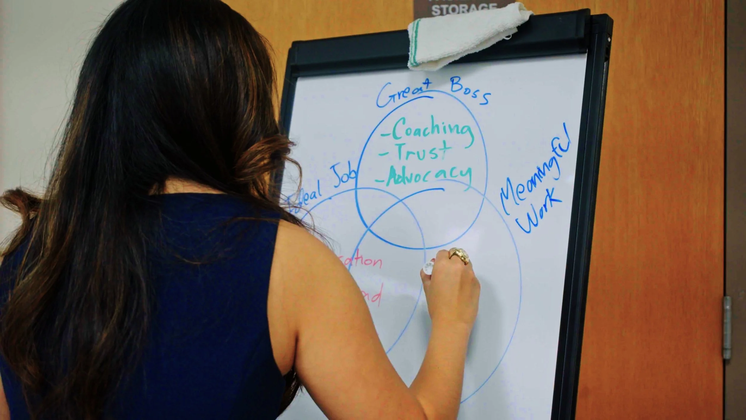 Lyka Ferry writes on a whiteboard