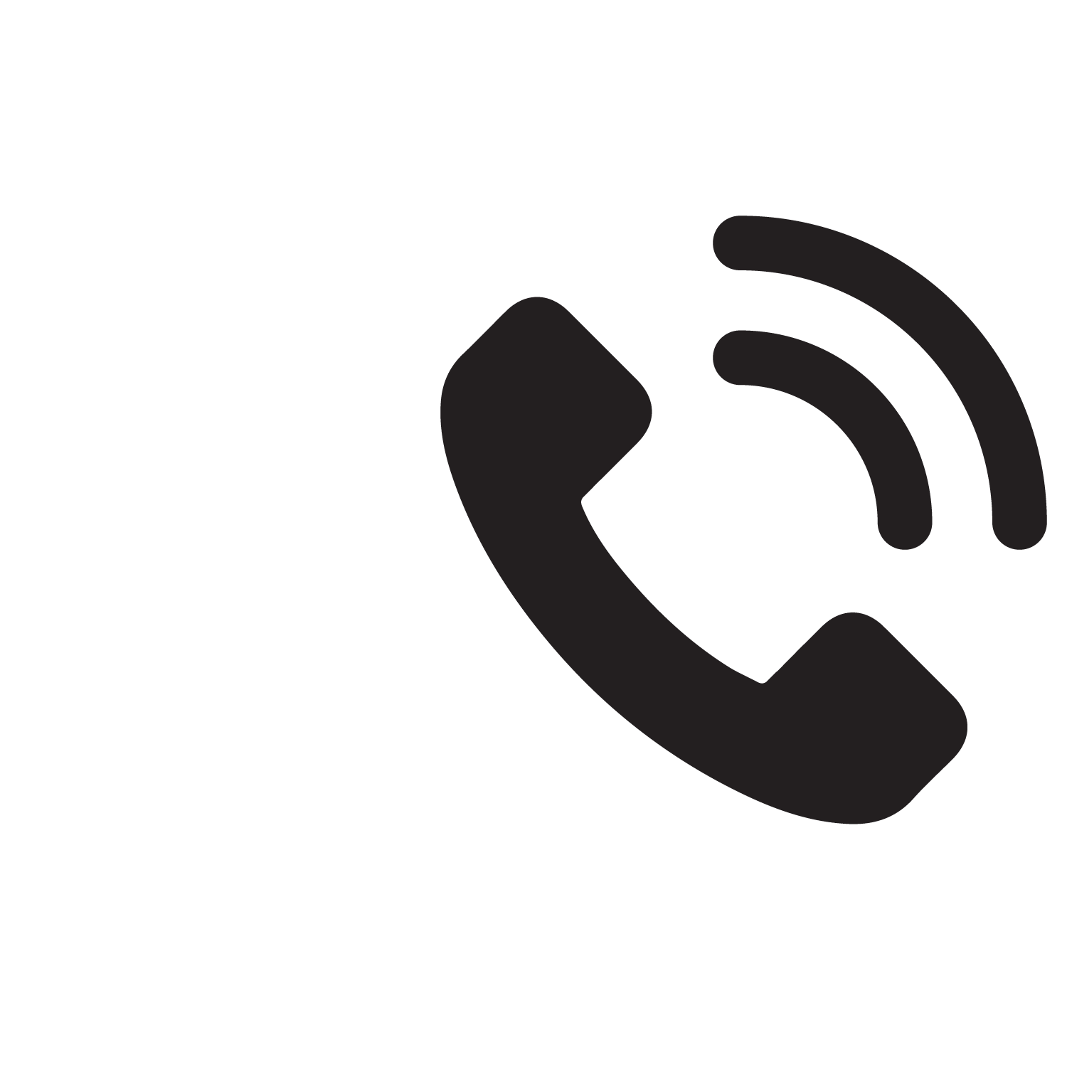 Silhouette of a telephone receiver with sound waves, symbolizing a phone call or communication.