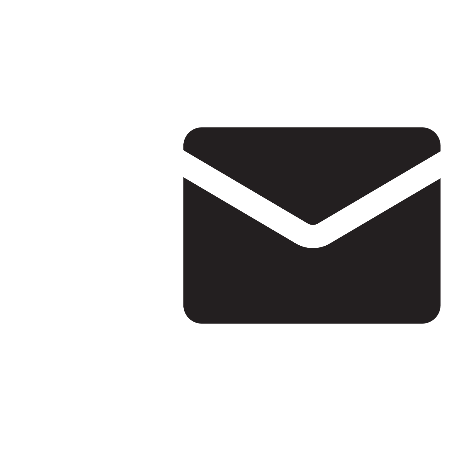 Email icon with envelope symbol in black and white.