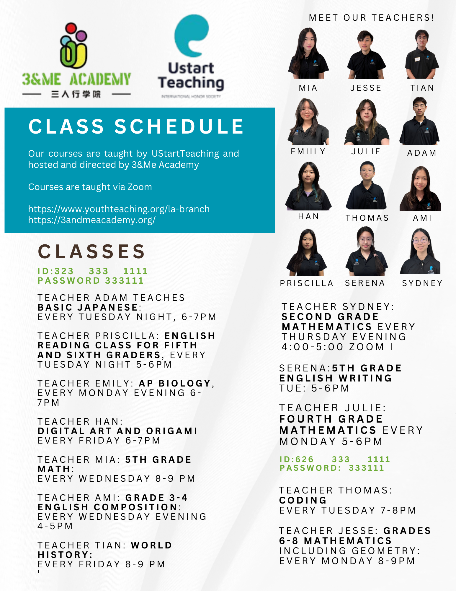Wednesday UST Online Teaching at 3&Me Academy