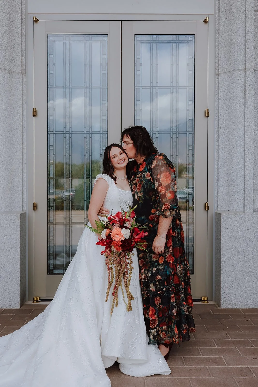 Photograph of a mom and a bride at the Orem Utah temple