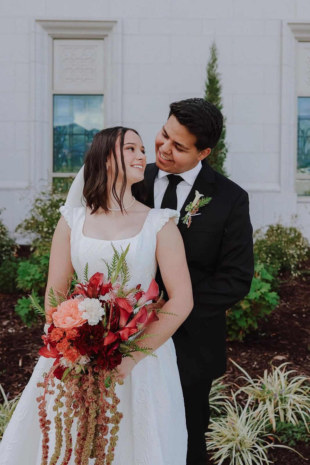 Photograph of a bride and groom at the Orem Utah temple