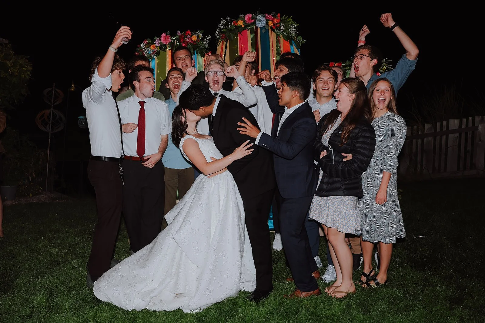 Photograph of a bride and a groom on the wedding dance floor