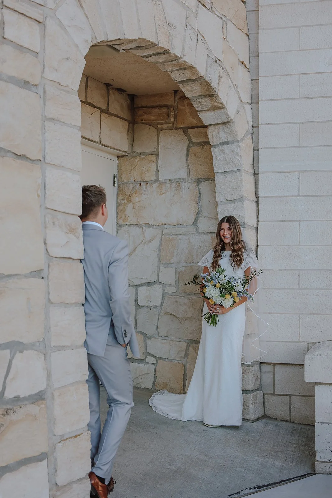 Photograph of bride and groom at the Manti Utah Temple