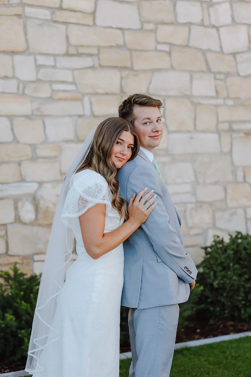 Photograph of a bride and groom at the Manti Utah temple