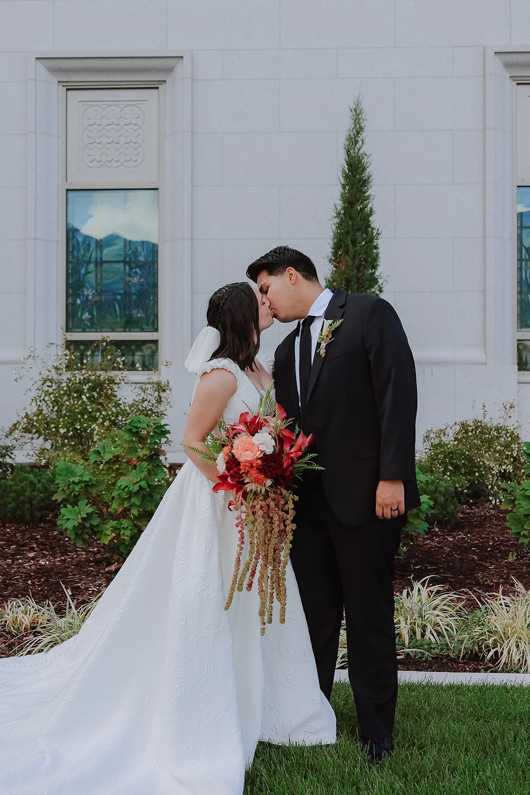 Photograph of a bride and groom at the Orem Utah temple
