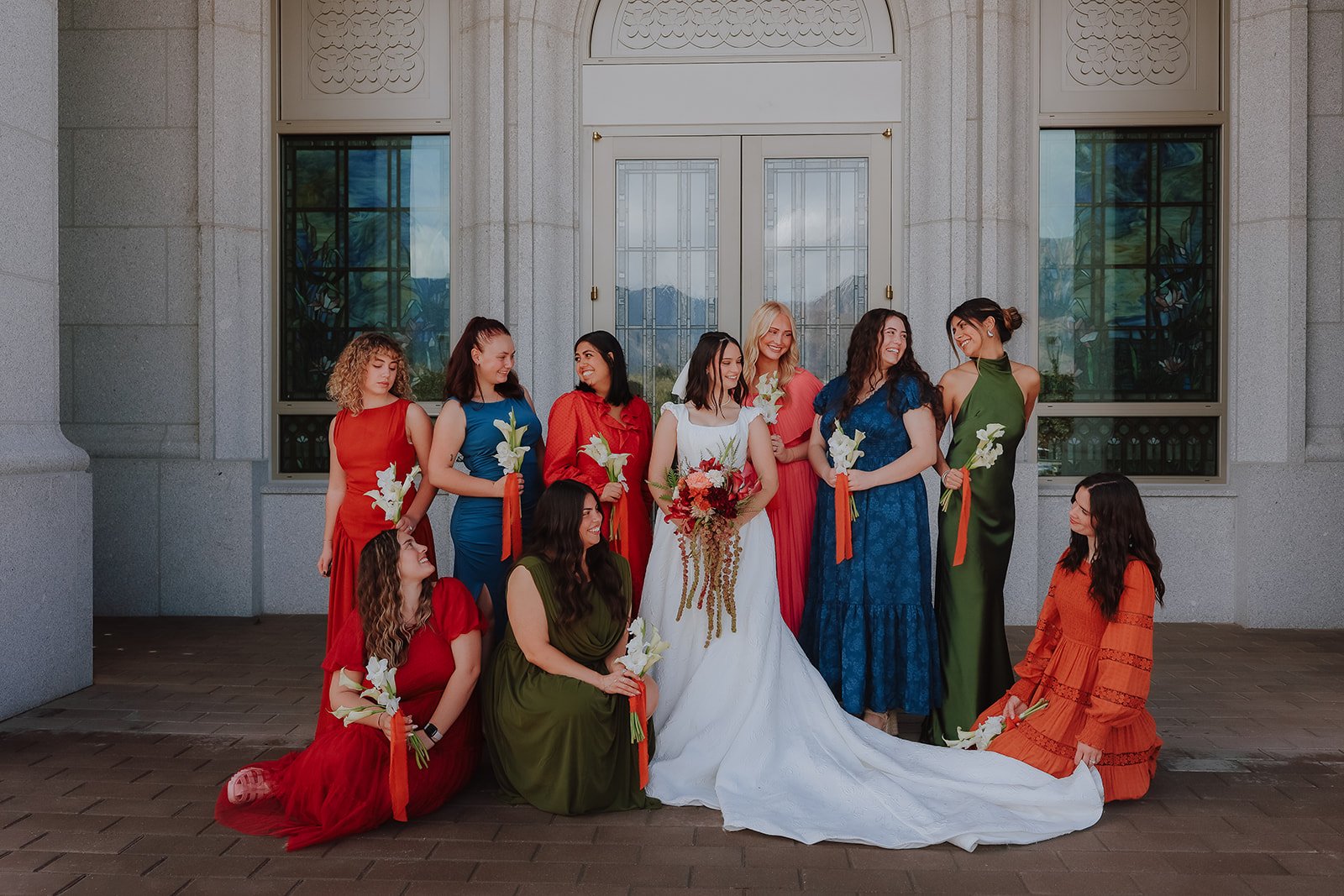 bride and bridesmaid at the orem utah temple