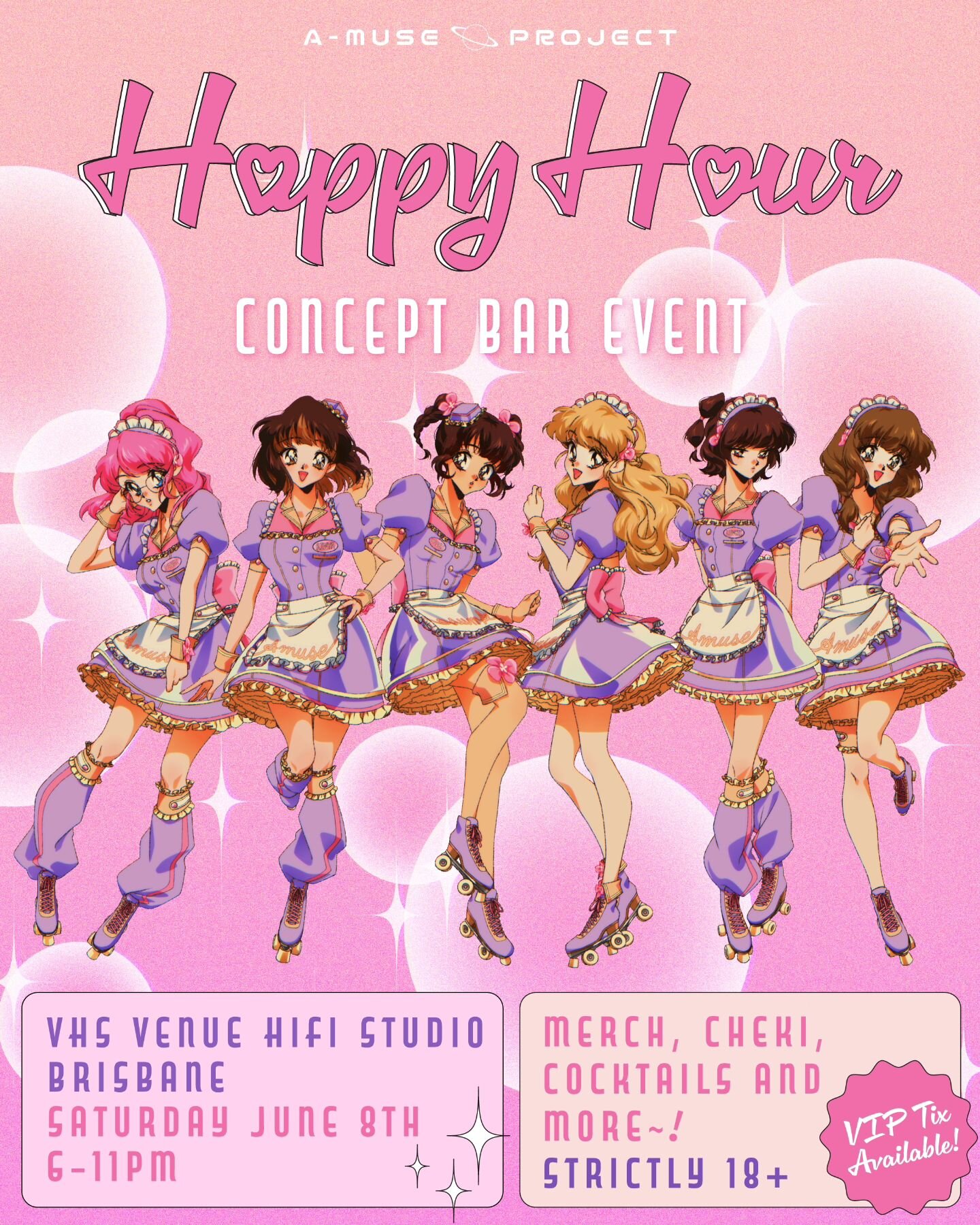 ANNOUNCEMENT 🌺 Happy Hour - Concept Bar Event 🥂

To celebrate the release of our latest single, Happy Hour, join us at @venuehifistudio on Saturday, June 8th, for an exciting night of music and cocktails, served by your favourite maids 💜 

Keep yo