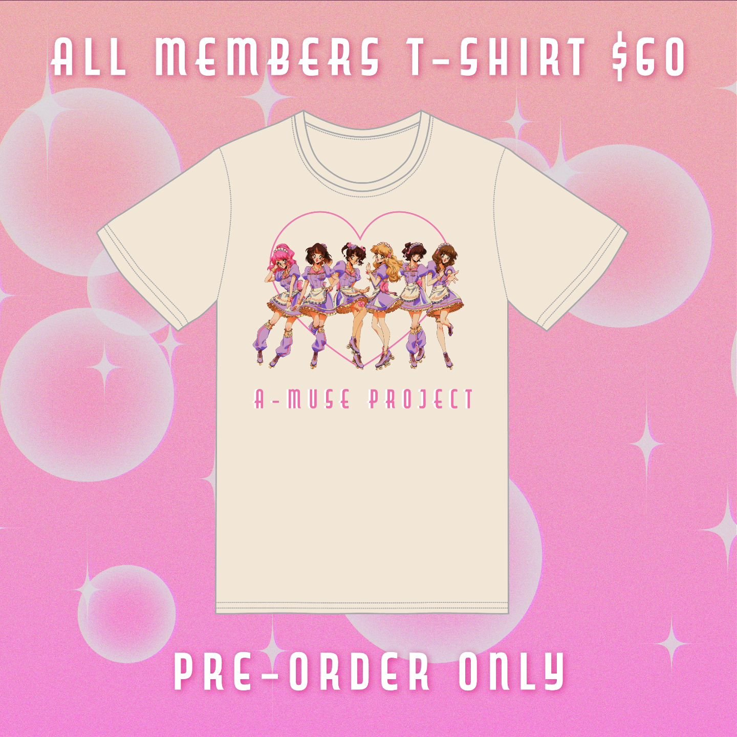🚨 MERCH ALERT 🚨 Show your A-Muse oshi some love with our exclusive Happy Hour apparell 🥂

This line, featuring our gorgeous character designs by @hearthaaaa , will go on sale at 6pm on the 11th of May! These are available for pre-order only 🙅&zwj