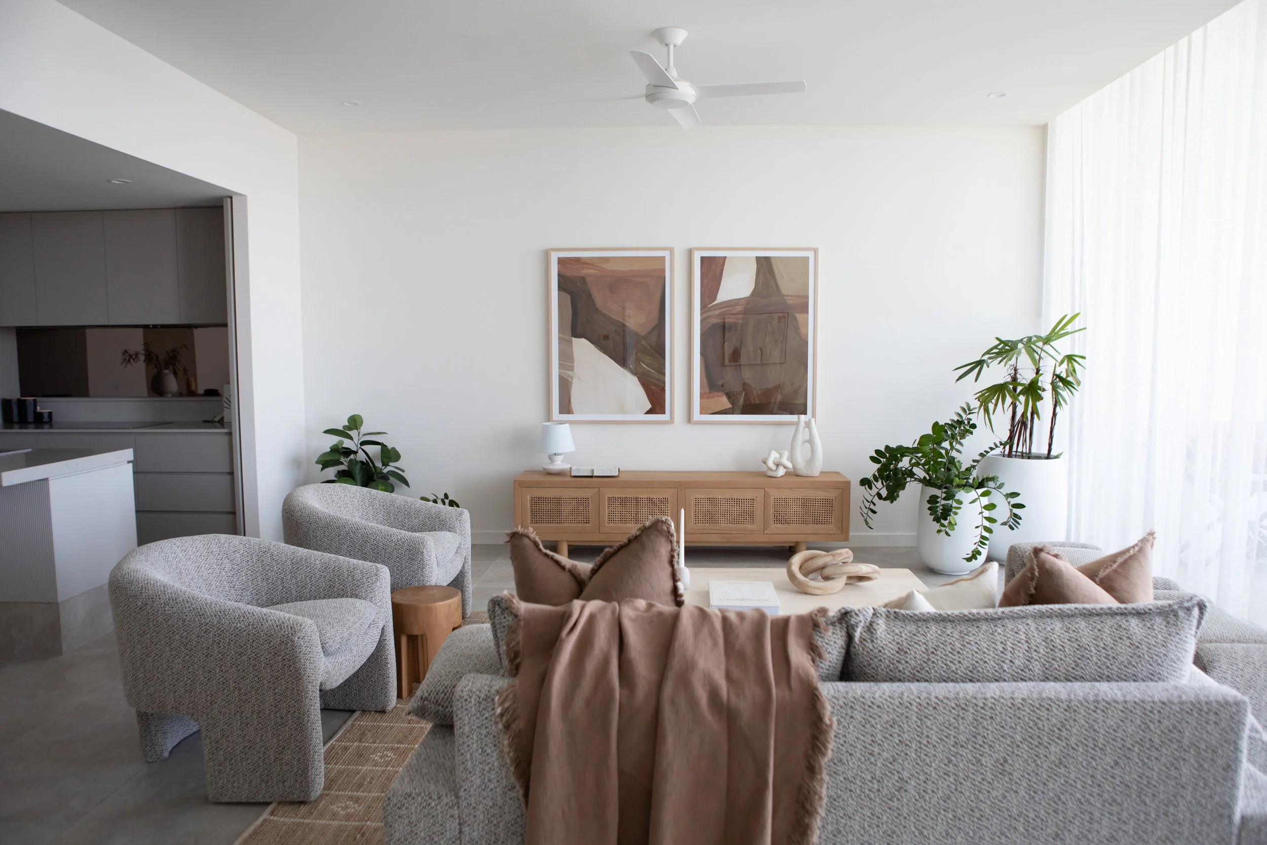 Open plan living room with clear furniture flow and walkways