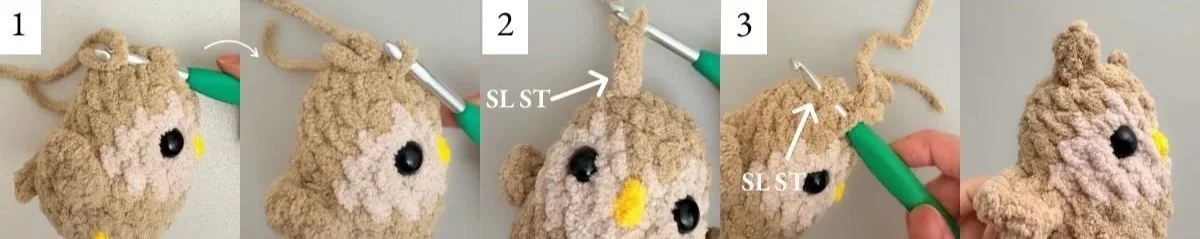 a in pattern guide on how to crochet the ear of the owl
