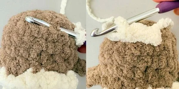picture reference for crocheting a tail onto the back of the eagle starting with a standing single crochet