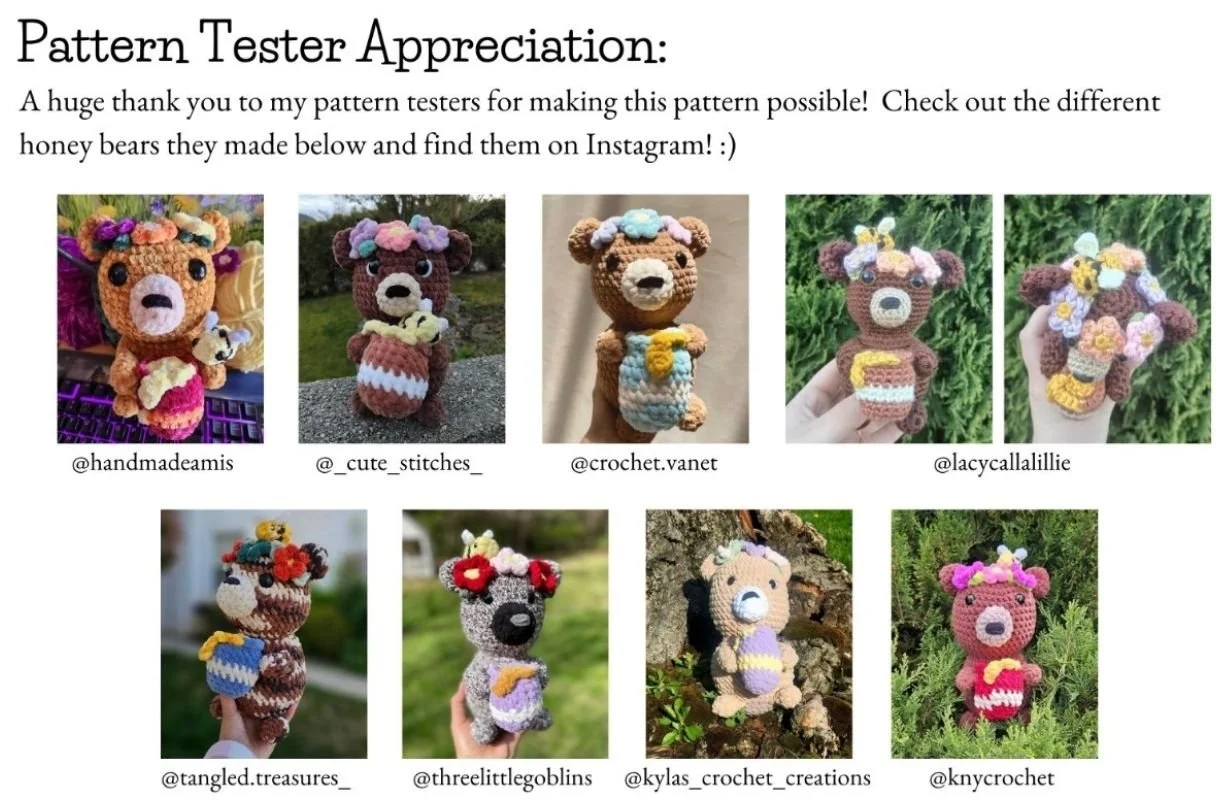tester appreciation picture for honey bears featuring nine honey bears that testers made