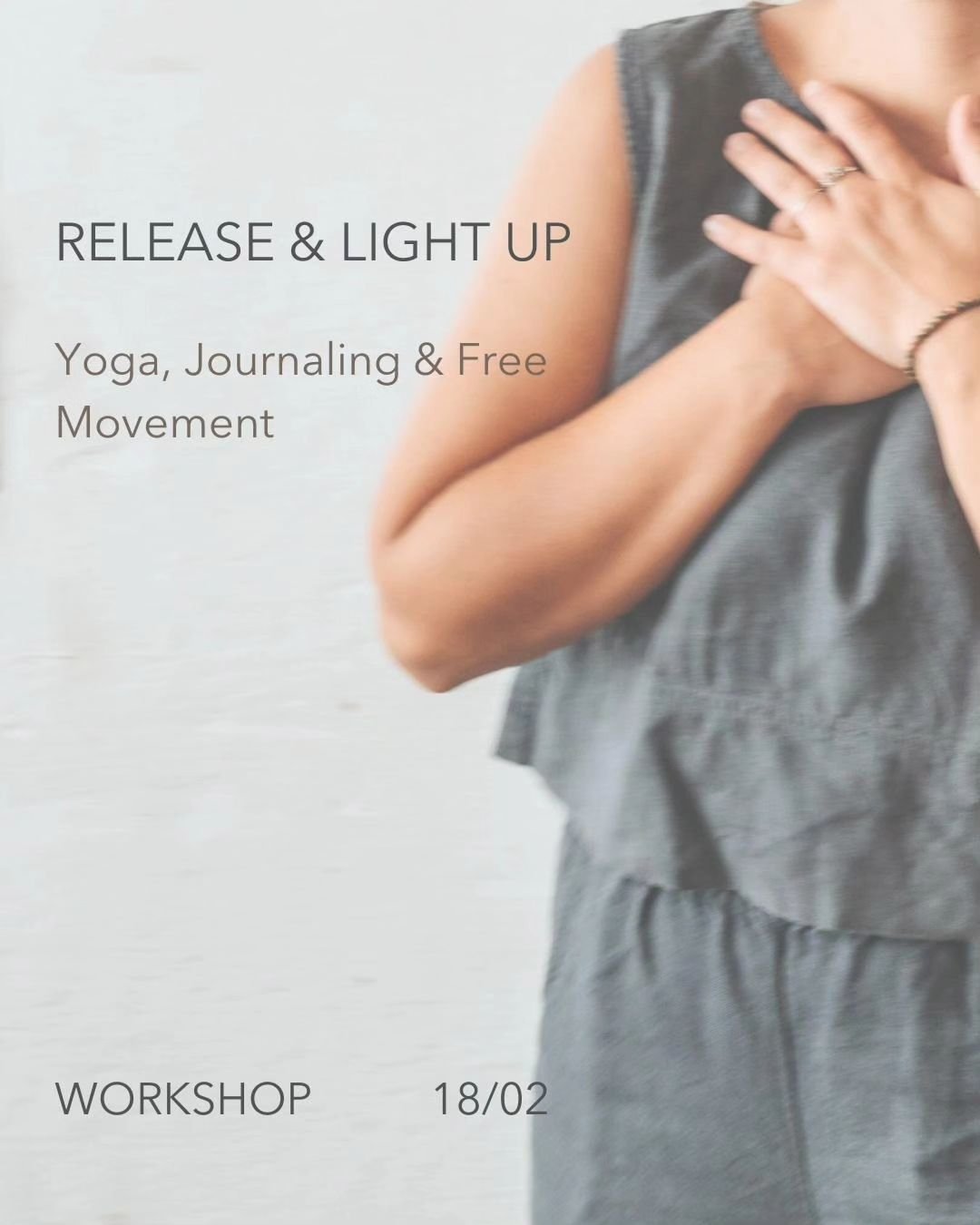 RELEASE &amp; LIGHT UP - YOGA WORKSHOP

Yoga, Journaling &amp;  Free Movement ✨🙏🏼

Du wirst nach dem Workshop 
leichtf&uuml;&szlig;iger 
vorfreudiger 
energetisierter 
befreiter 
in dein neues Jahr starten.

Nach dem Jahreswechseltrubel finden wir 