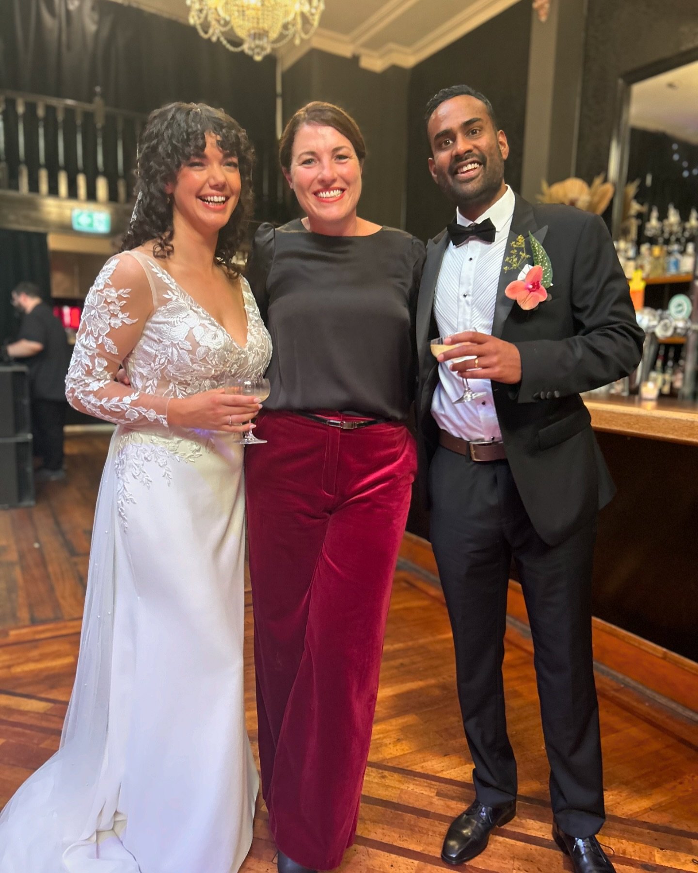 MARRIED! Erin and Ashwin locked it down this arvo at the @brunswick.ballroom. Live music by Erin&rsquo;s talented fam welcomed guests as they arrived. 
.
It was a spectacular riot of colour under the chandeliers. There were a lot of laughs and a few 
