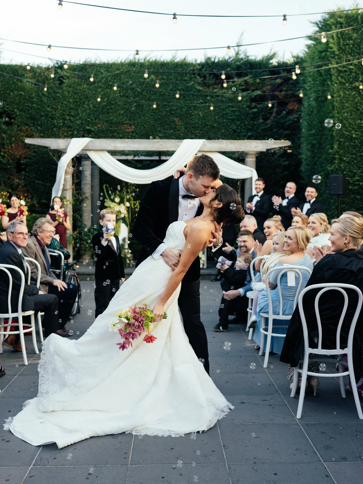 Ash and Rach casually nailing the just married aisle dip. If you&rsquo;re going to do it, the crowd loves it and it is a ripper shot but you have to practice it! 
.
I tell my couples it&rsquo;s a bit like one of those trust games you did back at scho