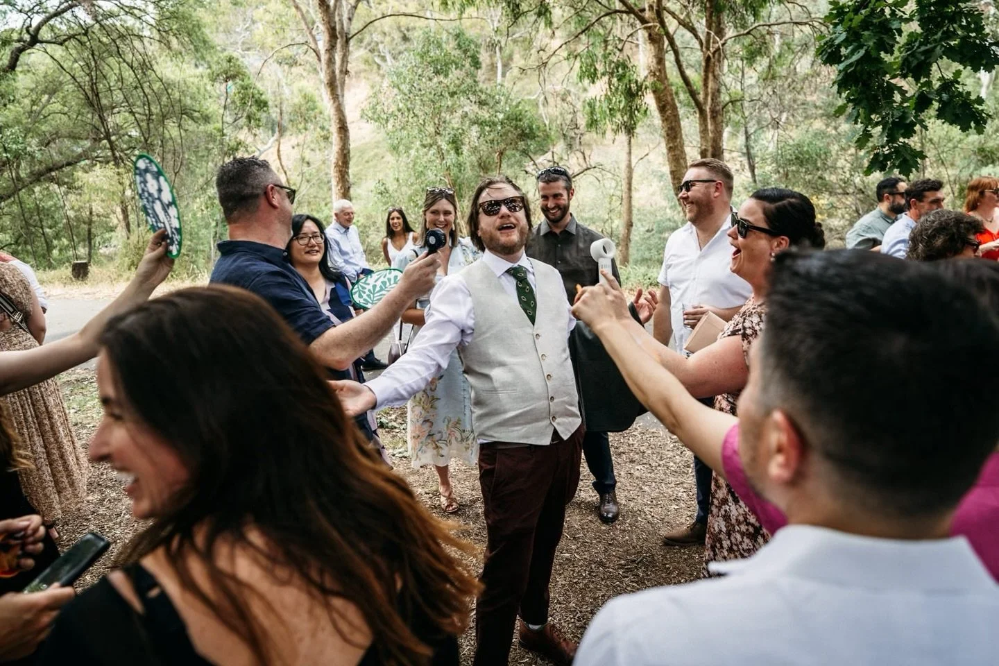 Chris with his adoring fans. Boom tish. 

Married on a 40 degree day- gonna need some air flow. Thankfully some guests were only too happy to help out. 
.
@lulu_and_lime 
@farmcafe_weddings 
@thriveflowers
@luvbridal
@peterjacksonau @natsproal.melbou
