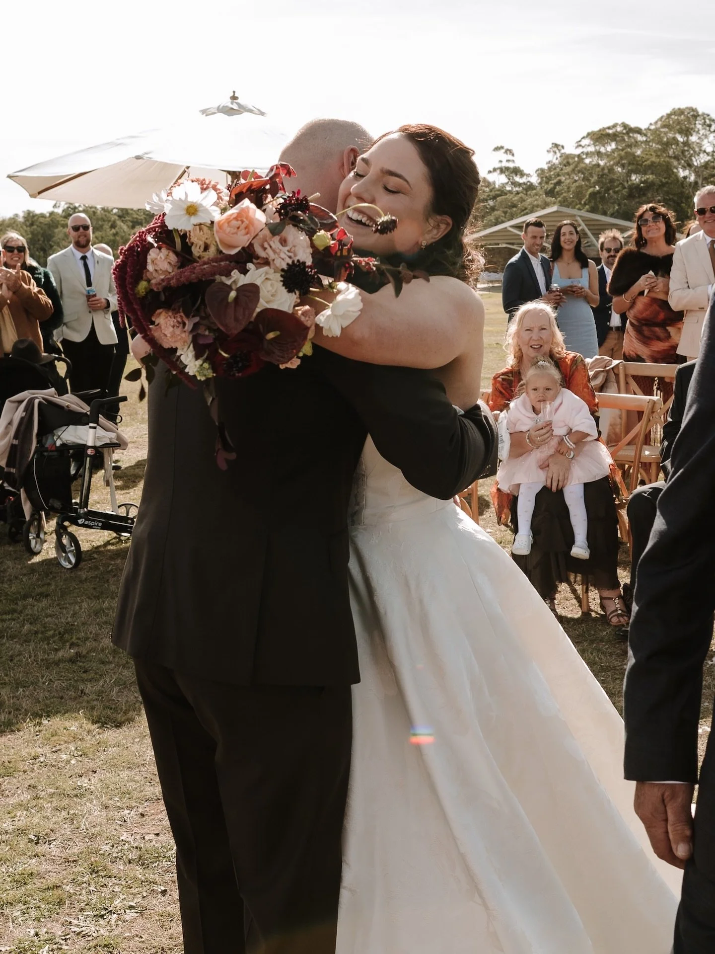 When you arrive at the top of the aisle, I encourage you to greet your partner and take a moment. 

Sometimes it&rsquo;s a hug, sometimes it&rsquo;s excited whispers whilst holding hands. 
.
Sometimes it&rsquo;s hugging some people in the front row o