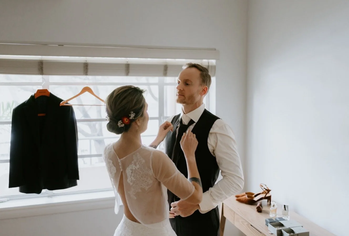 UNTRADITIONAL CHOICE: Get ready together on your wedding day. 

I love hearing a couple speak of sharing a morning cuppa and helping each other get ready. What a beautiful, intimate experience. 

Cory and Andie did this. Then they greeted their guest
