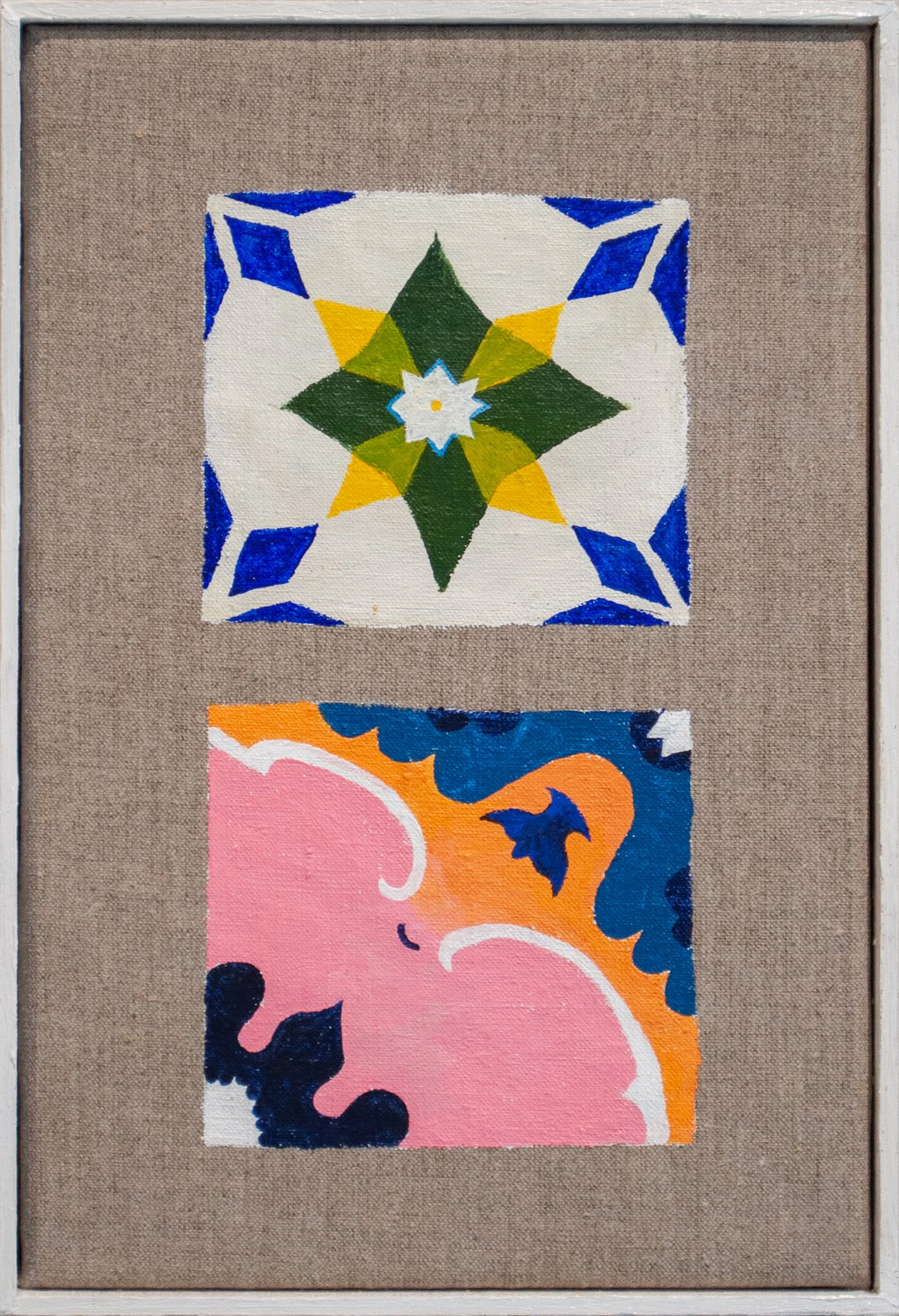 Tiles,2025. Acrylic/Belgian linen canvas - 20 x 30cm. Framed