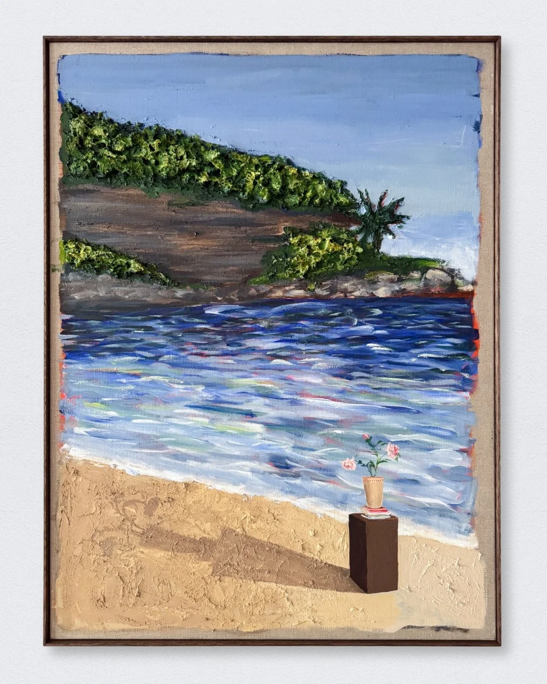 Roses on the beach,2026. Acrylic/Linen canvas - 90x71cm. Framed
