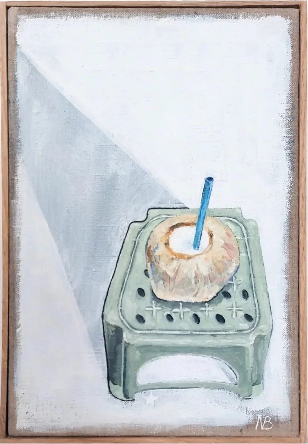 Coconut,2024. Acrylic,oil/Linen canvas - 20 x 30cm. Framed
