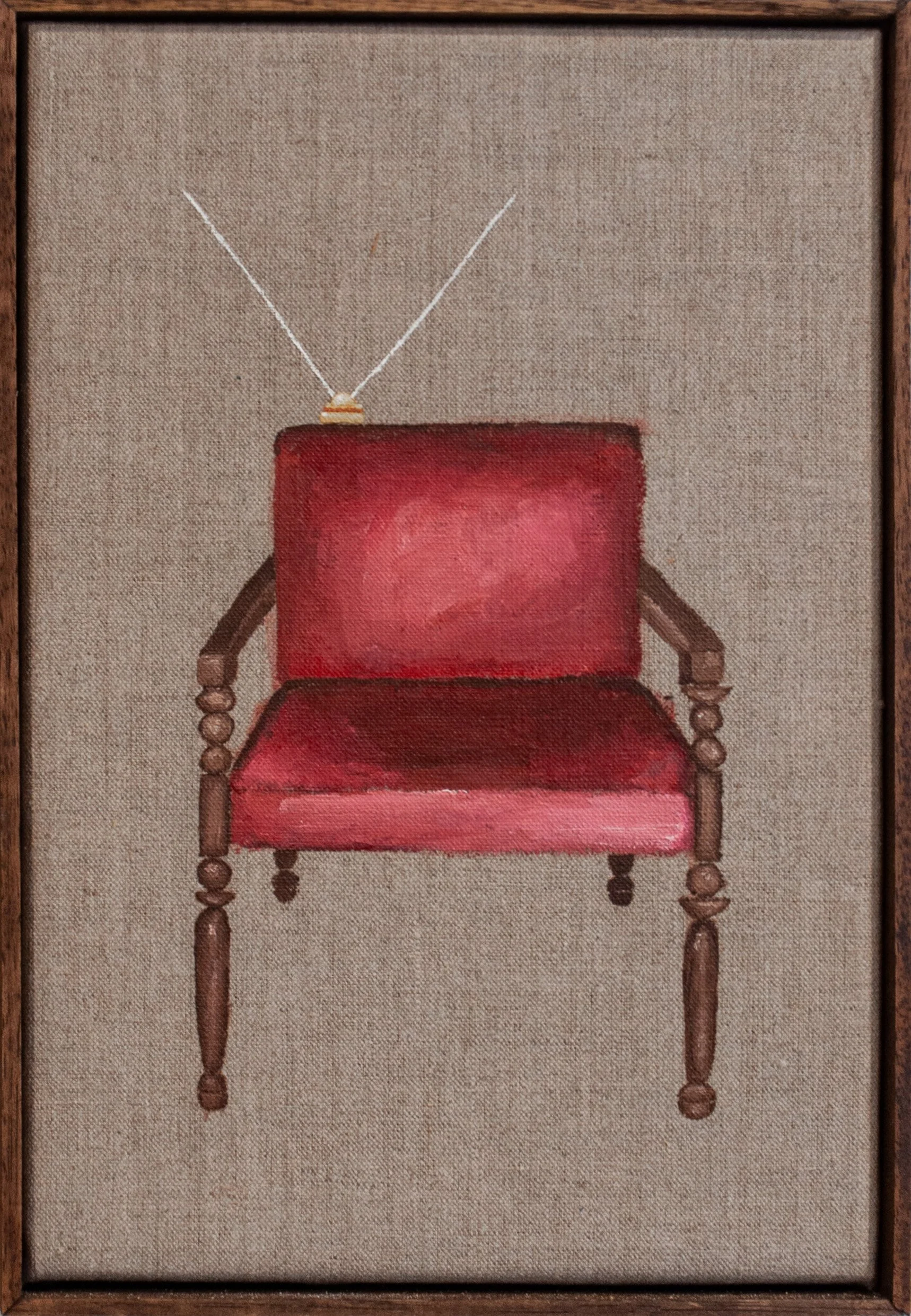 Chair,2025. Acrylic/Belgian linen canvas - 20 x 30cm. Framed