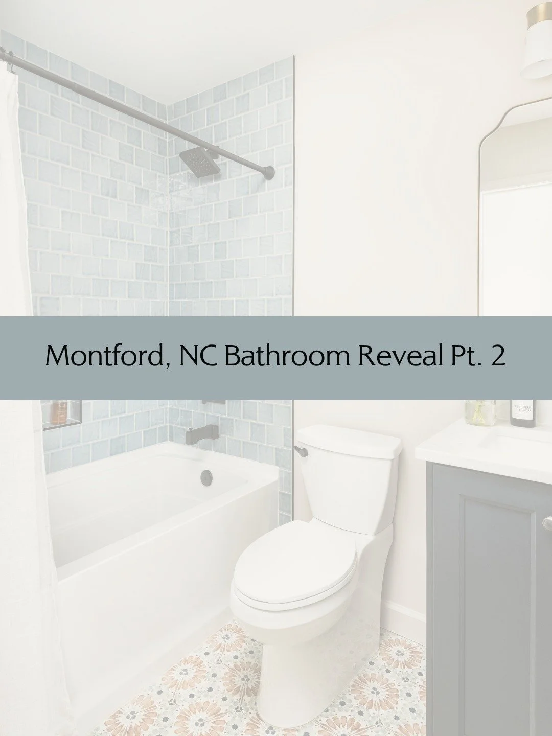 Pretty blue tile stealing the show!💙 

This Montford bathroom came together with soft tones, bold contrast, and details that make a smaller space feel elevated. The glossy blue shower tile adds just the right amount of color and texture, paired with