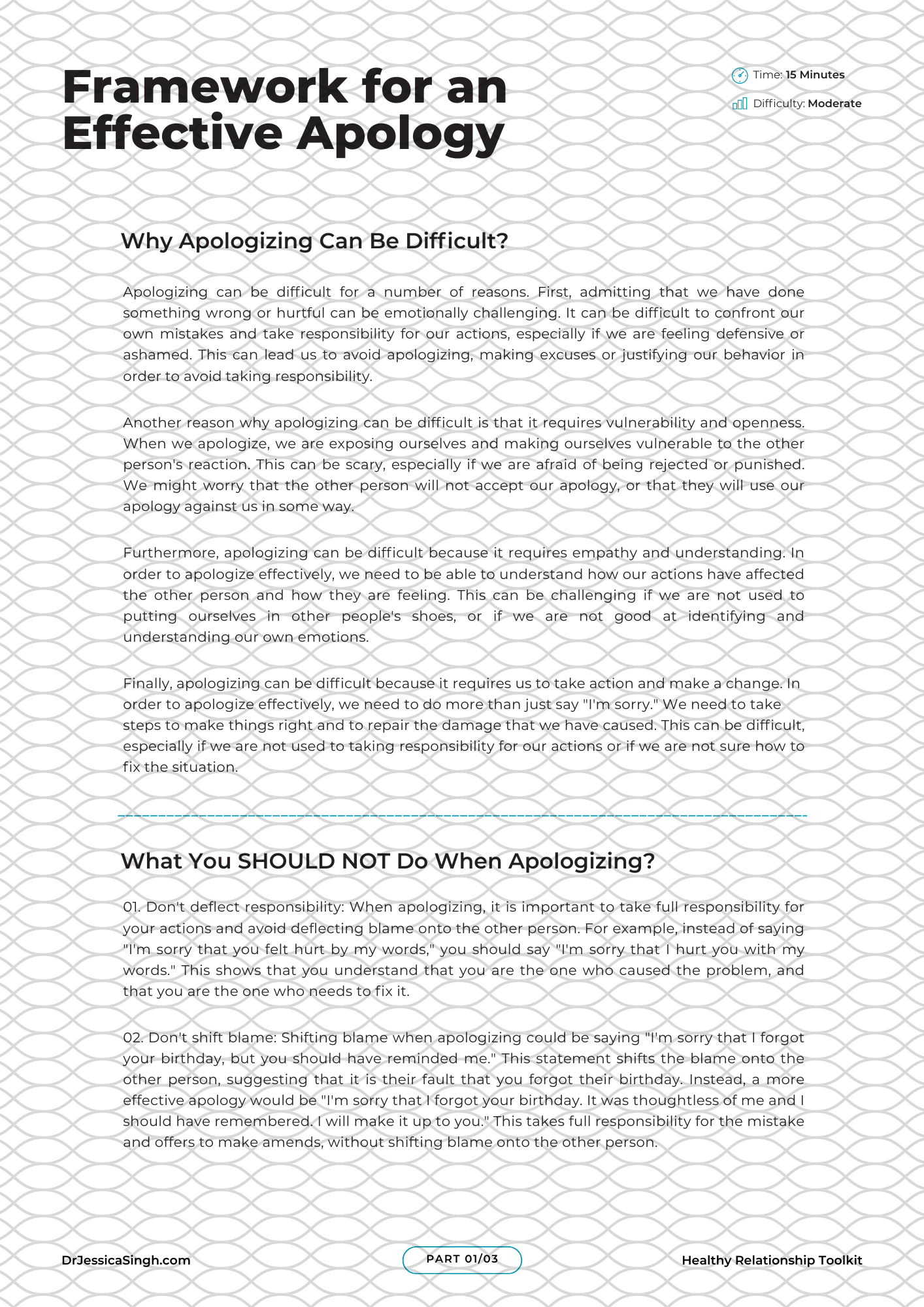 Framework for an Effective Apology Worksheet