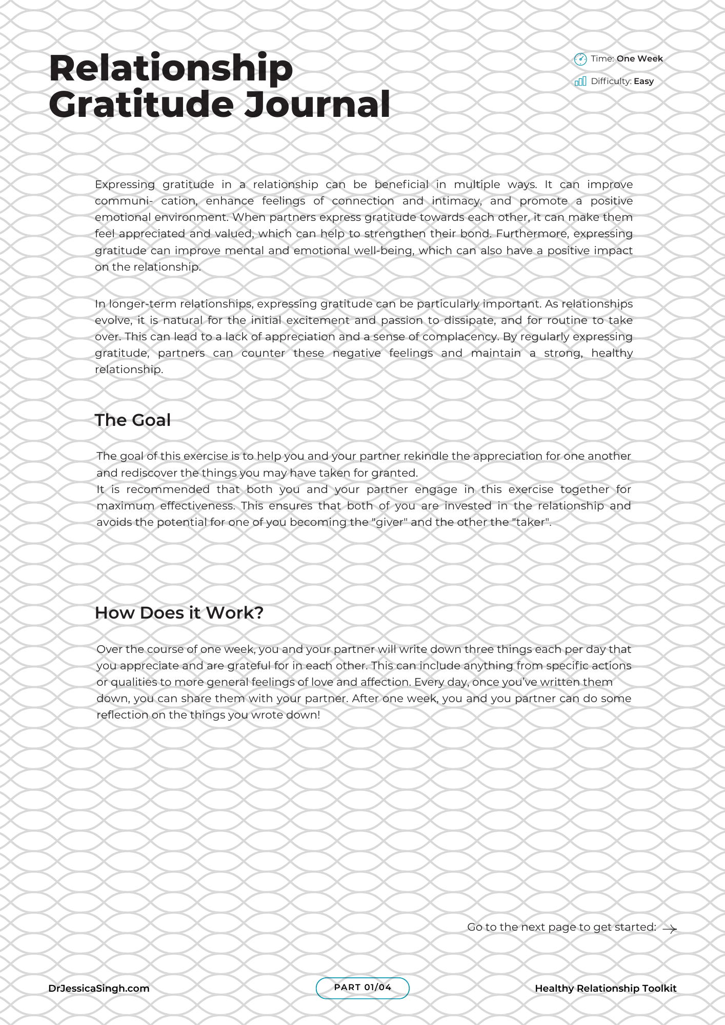 Relationship Gratitude Journal Worksheet