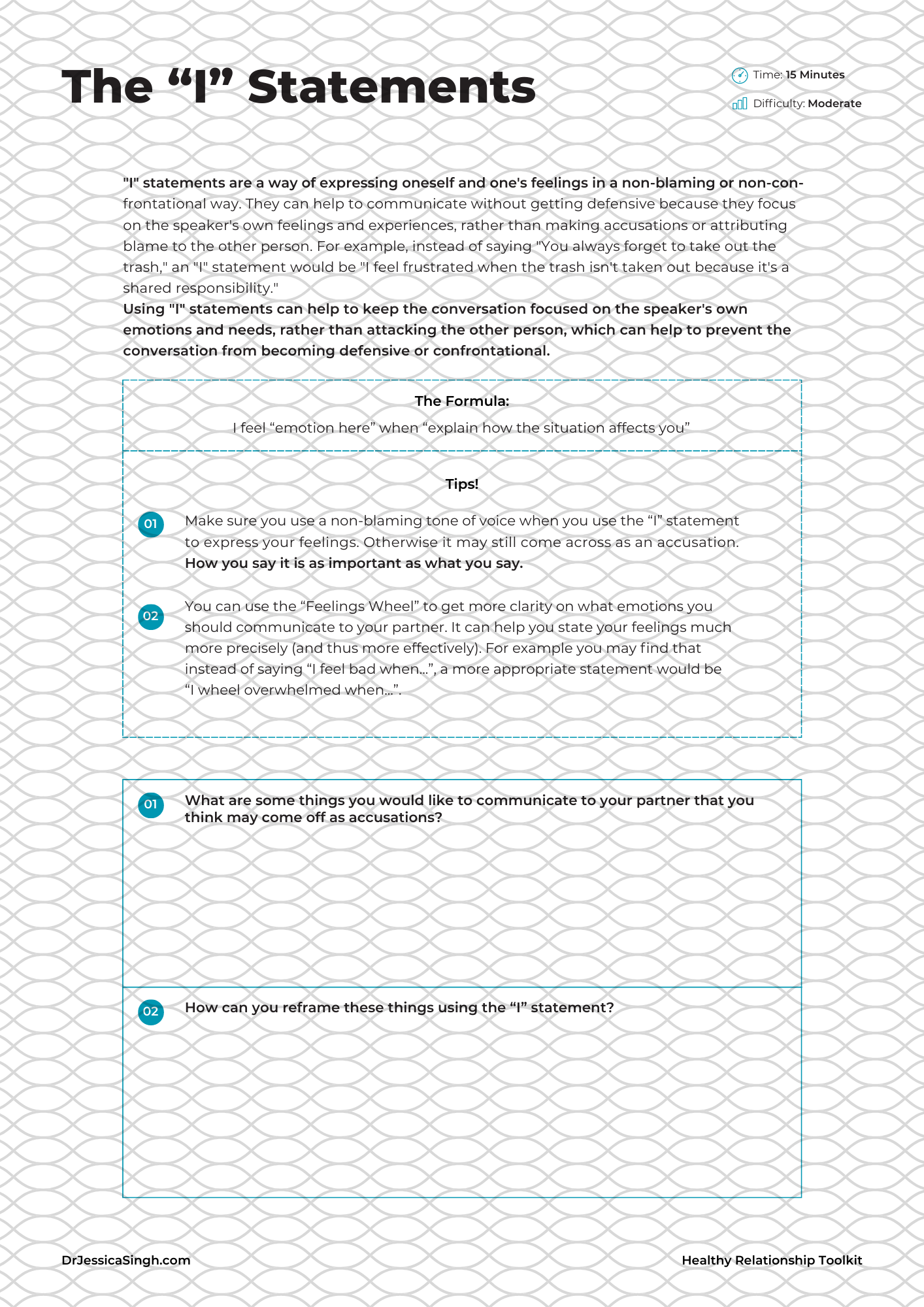 The “I” Statements Worksheet