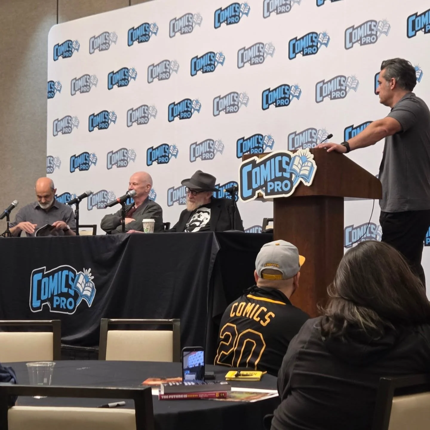 Big thanks to @dccomics for bringing @frankmillerofficial and @kjansonnyc to @wearecomicspro to talk about The Dark Knight Returns 40th Anniversary