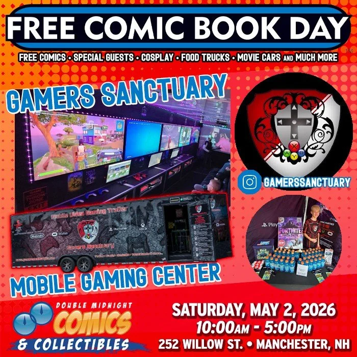 Please welcome FCBD guest &mdash; Gamers Sanctuary!

Free Comic Book Day is here again! Join us on Saturday, May 2nd to celebrate.

We'll be taking over The Factory on Willow St. with a FREE comic con, movie cars, food trucks, costume contest, live m
