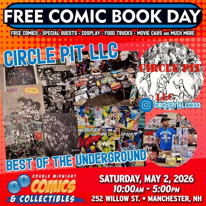 Please welcome FCBD guest &mdash; Circle Pit LLC! Reselling the best of the underground: Original punk/metal tees, anime VHS &amp; vintage collectibles

Free Comic Book Day is back! Join us on Saturday, May 2nd to celebrate.

We&rsquo;re taking over 