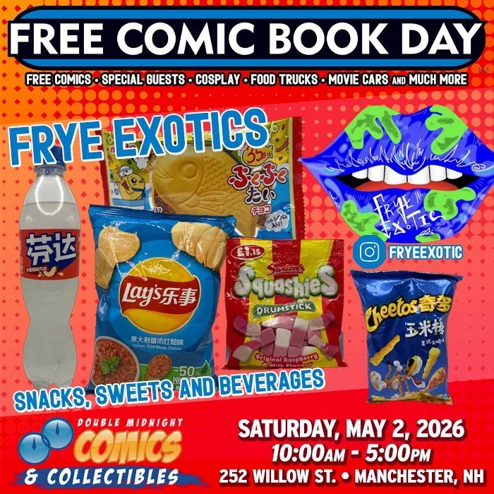 Please welcome FCBD guest &mdash; Frye Exotics! International Snacks, Sweets and Beverages Imported From All Over The World!

Free Comic Book Day is back! Join us on Saturday, May 2nd to celebrate.

We&rsquo;re taking over The Factory on Willow St. w