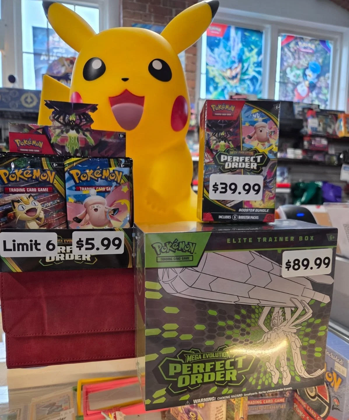 Pokemon Perfect Order is now in stock at both locations! We have it days before the box stores! Come on down we're open til 10pm!! #pokemon #pokemontcg #pokemonperfectorder