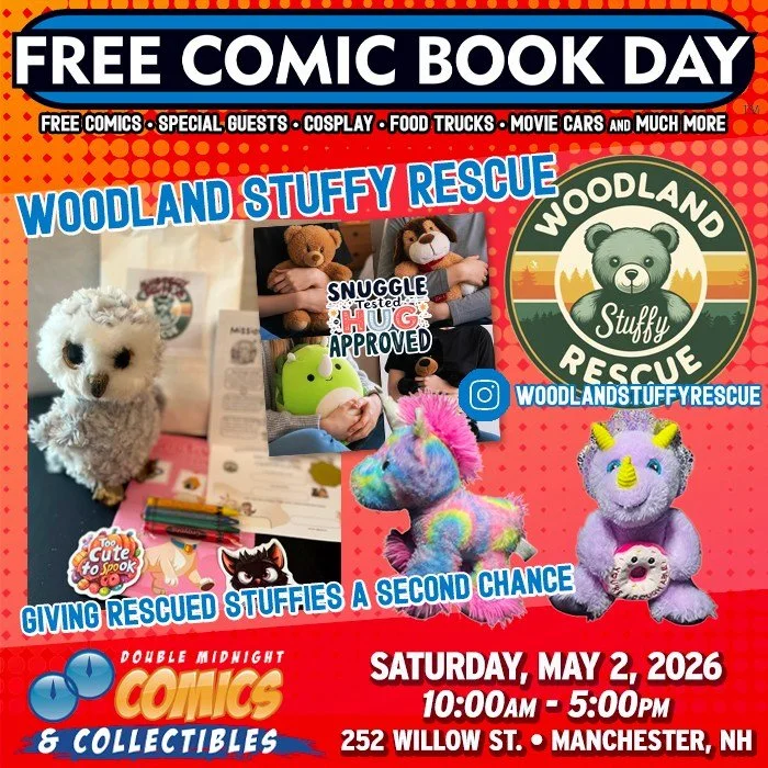 Please welcome FCBD guest &mdash; Woodland Stuffy Rescue! Giving rescued stuffies and books a second chance

Free Comic Book Day is back! Join us on Saturday, May 2nd to celebrate.

We&rsquo;re taking over The Factory on Willow St. with a FREE comic 