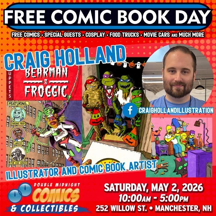 Please welcome FCBD guest &mdash; artist, Craig Holland!

Free Comic Book Day is back! Join us on Saturday, May 2nd to celebrate.

We&rsquo;re taking over The Factory on Willow St. with a FREE comic con, movie cars, food trucks, costume contest, live