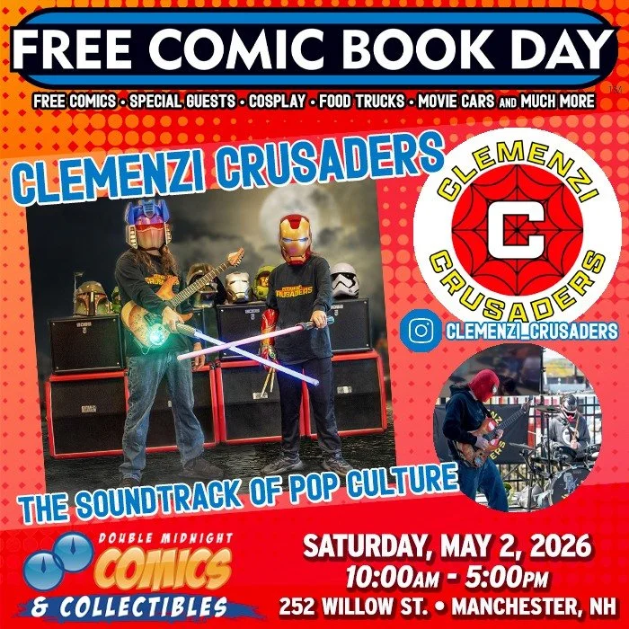 Please welcome FCBD guest &mdash; Clemenzi Crusaders!

Free Comic Book Day is back! Join us on Saturday, May 2nd to celebrate.

We&rsquo;re taking over The Factory on Willow St. with a FREE comic con, movie cars, food trucks, costume contest, live mu