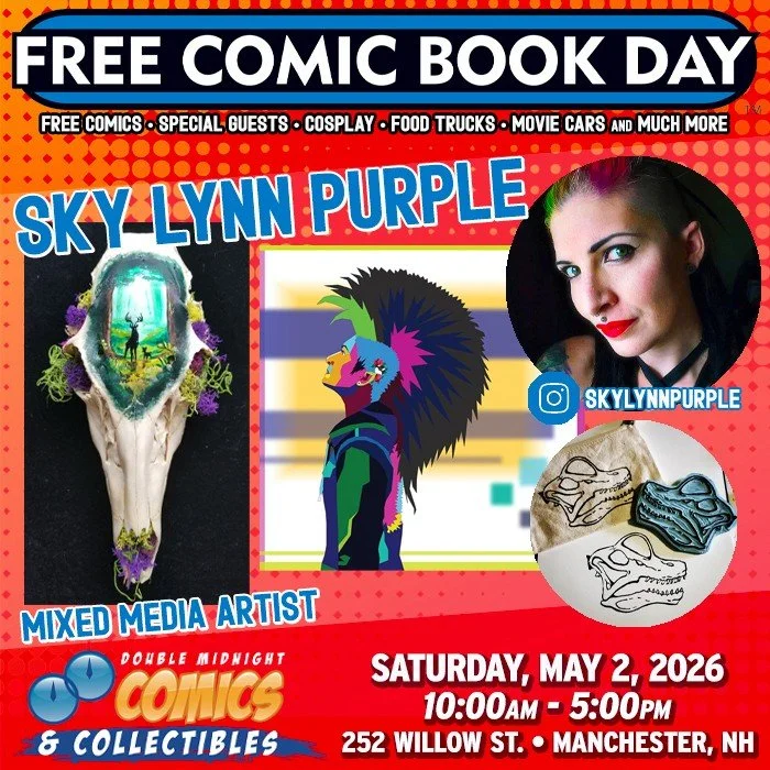 Please welcome FCBD guest &mdash; Sky Lynn Purple!

Free Comic Book Day is back! Join us on Saturday, May 2nd to celebrate.

We&rsquo;re taking over The Factory on Willow St. with a FREE comic con, movie cars, food trucks, costume contest, live music