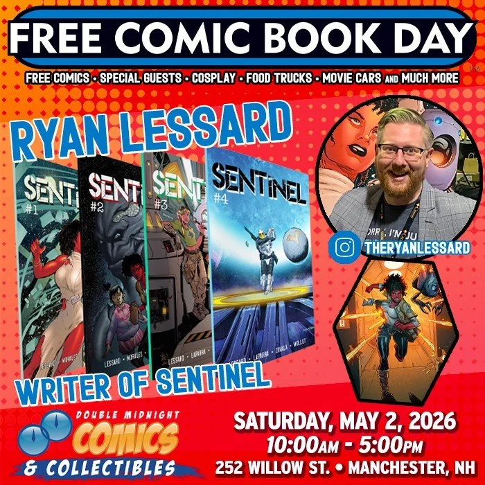 Please welcome FCBD guest &mdash; Ryan Lessard!

Free Comic Book Day is back! Join us on Saturday, May 2nd to celebrate.

We&rsquo;re taking over The Factory on Willow St. with a FREE comic con, movie cars, food trucks, costume contest, live music, a