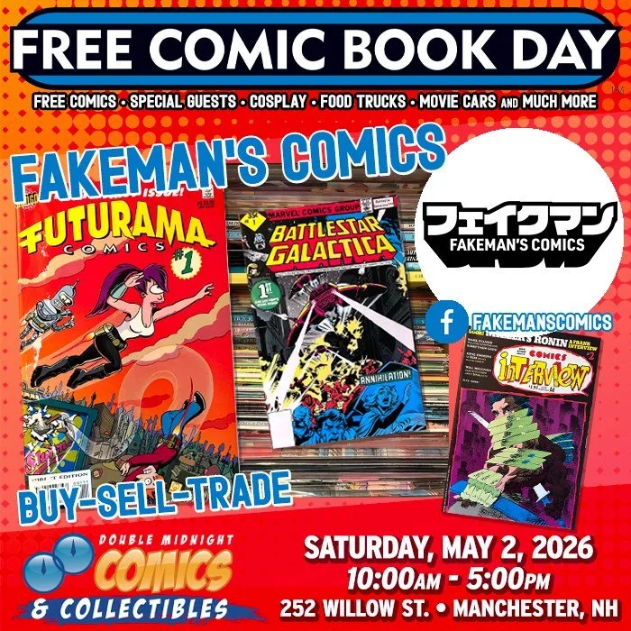 Please welcome FCBD guest &mdash; Fakeman&rsquo;s Comics!

Free Comic Book Day is back! Join us on Saturday, May 2nd to celebrate.

We&rsquo;re taking over The Factory on Willow St. with a FREE comic con, movie cars, food trucks, costume contest, liv