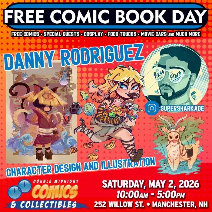 Please welcome FCBD guest &mdash; Danny Rodriguez!

Free Comic Book Day is back! Join us on Saturday, May 2nd to celebrate.

We&rsquo;re taking over The Factory on Willow St. with a FREE comic con, movie cars, food trucks, costume contest, live music