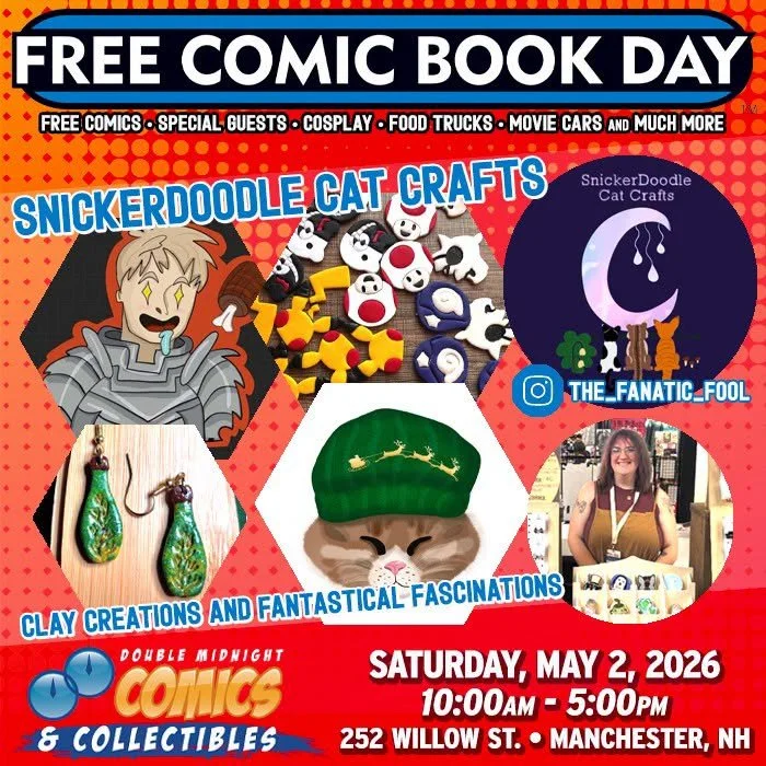 Please welcome FCBD guest &mdash; SnickerDoodle Cat Crafts!

Free Comic Book Day is back! Join us on Saturday, May 2nd to celebrate.

We&rsquo;re taking over The Factory on Willow St. with a FREE comic con, movie cars, food trucks, costume contest, l