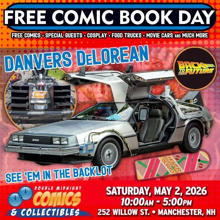 Please welcome to FCBD &mdash; the Danvers DeLorean!

Free Comic Book Day is back! Join us on Saturday, May 2nd to celebrate.

We&rsquo;re taking over The Factory on Willow St. with a FREE comic con, movie cars, food trucks, costume contest, live mus