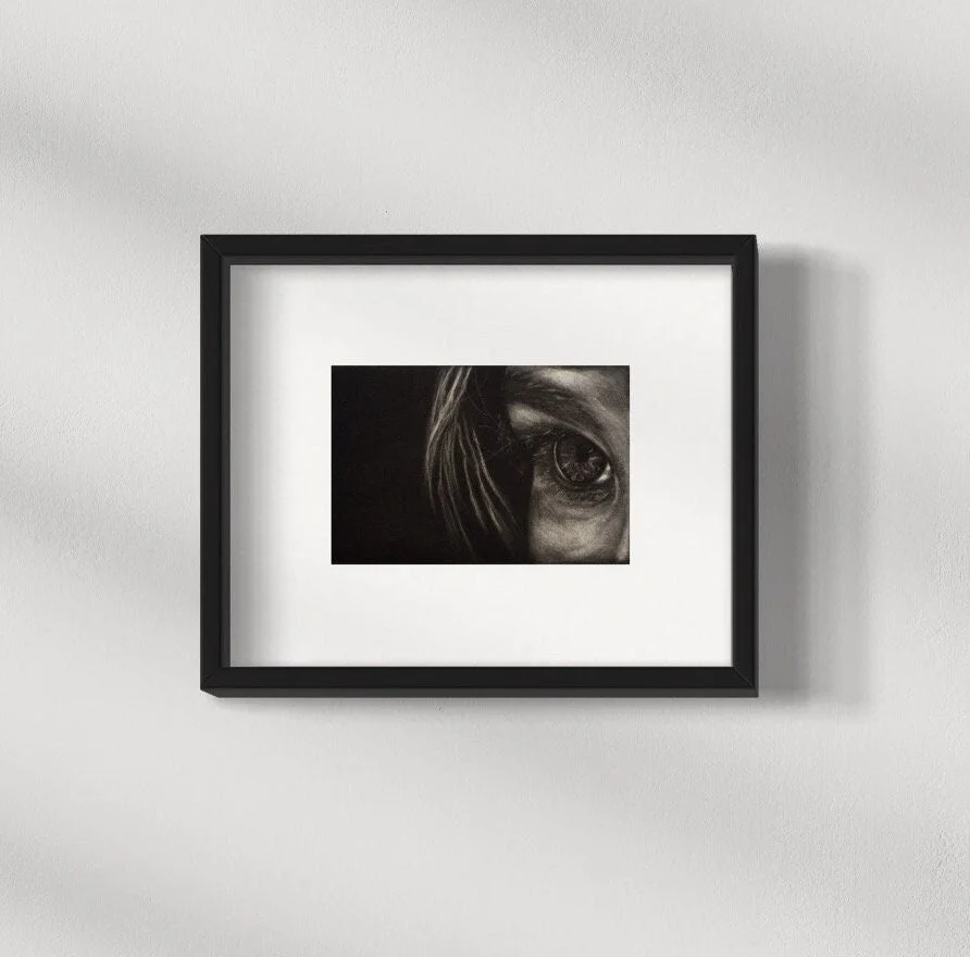 Observant mezzotint print showing a child watching bumblebees in a flower garden