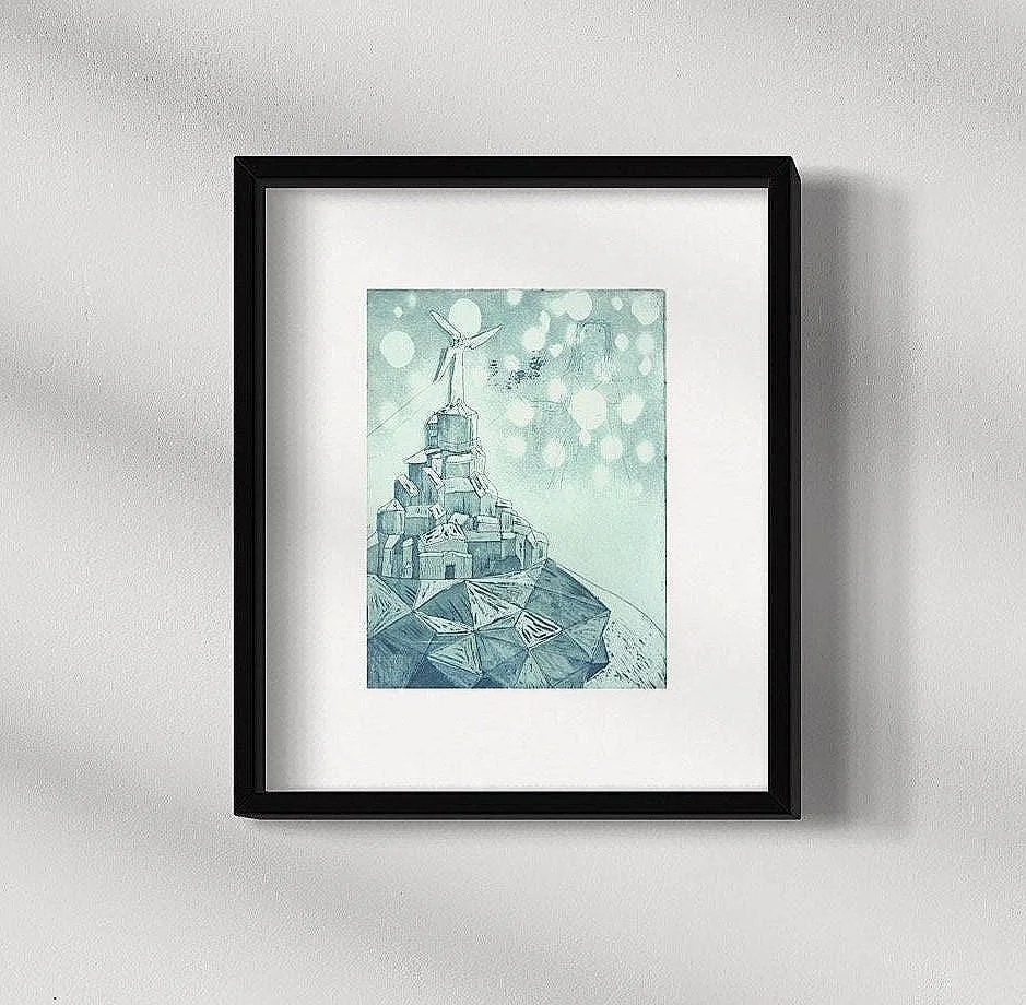 Limited Edition Aquatint Etching: Sustainable Energy Cityscape Art Print