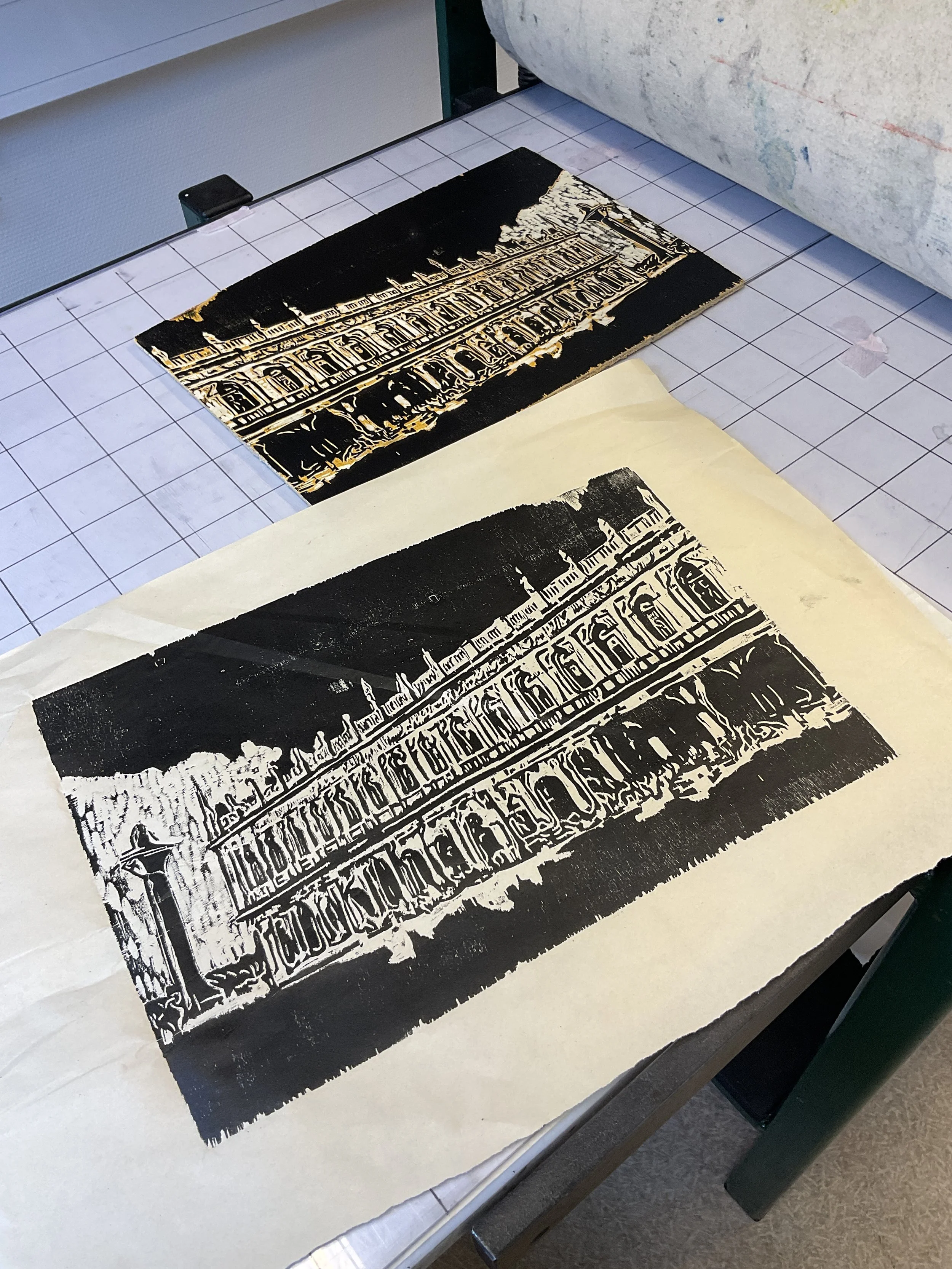 black and white print of library in venic