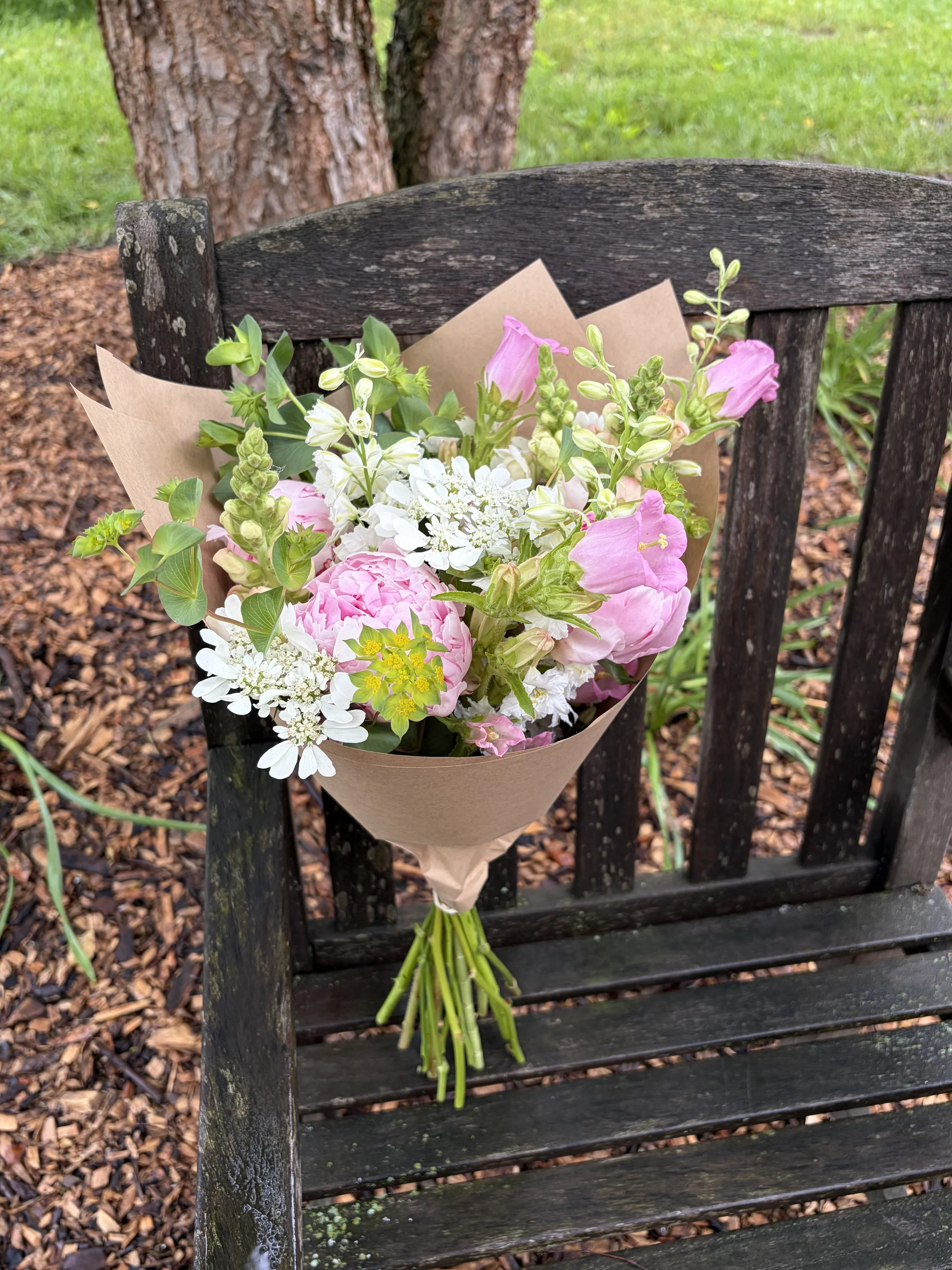 Wrapped Bundle of Seasonal Blooms